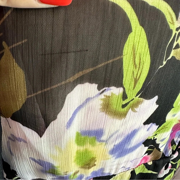 coldwater creek floral cap sleeve dress with sheer top panel sz 16 layered - Picture 4 of 10